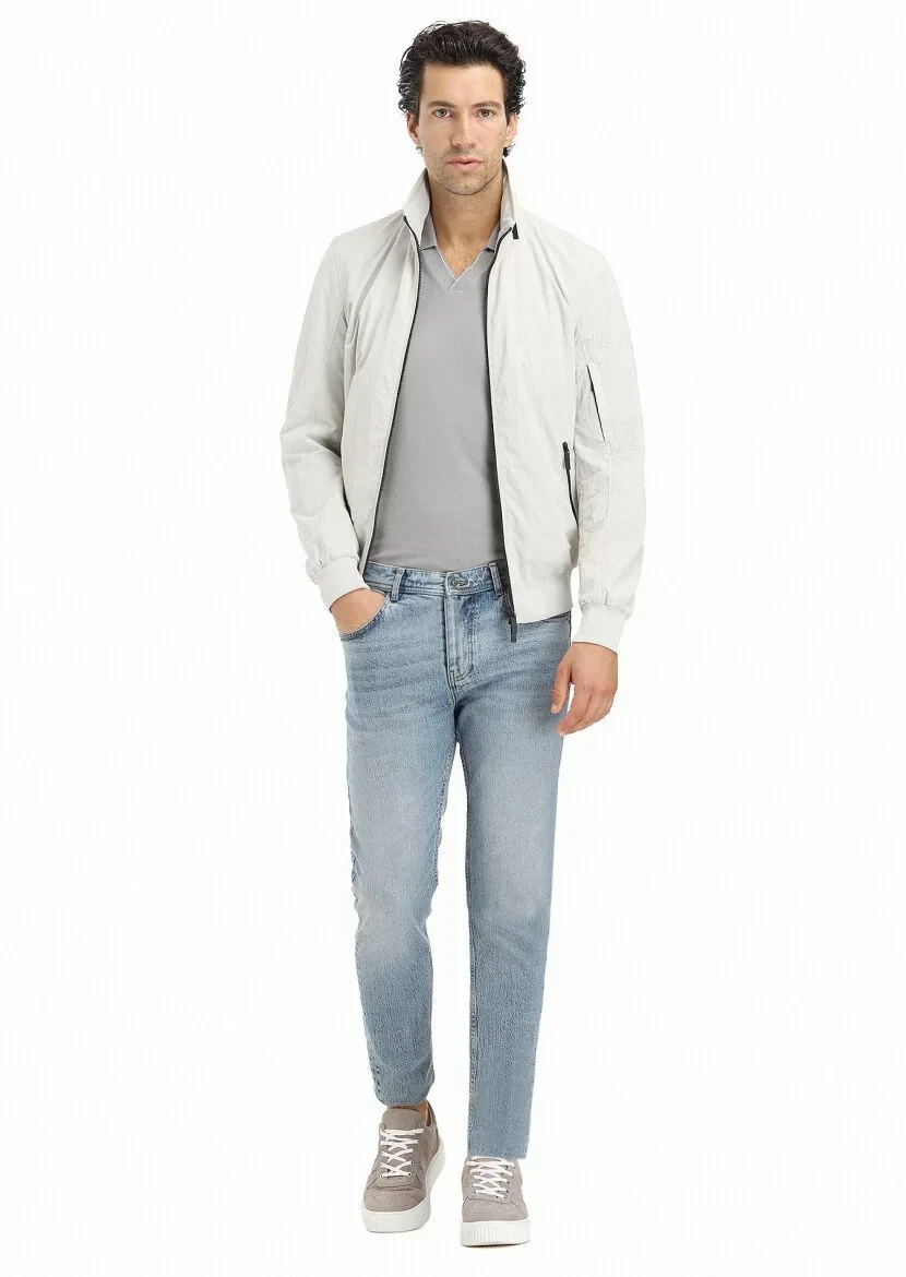 Açık Gri Regular Fit Dik Yaka Casual Dokuma Mont - 1