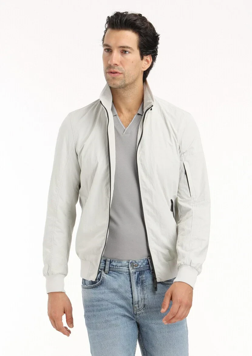 Açık Gri Regular Fit Dik Yaka Casual Dokuma Mont - 3