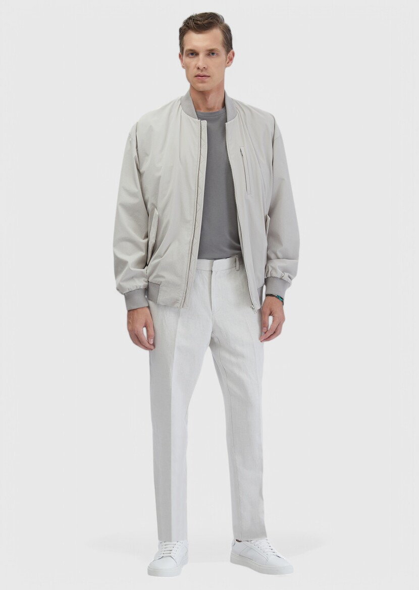 Açık Gri Regular Fit Dik Yaka Casual Dokuma Mont - 2