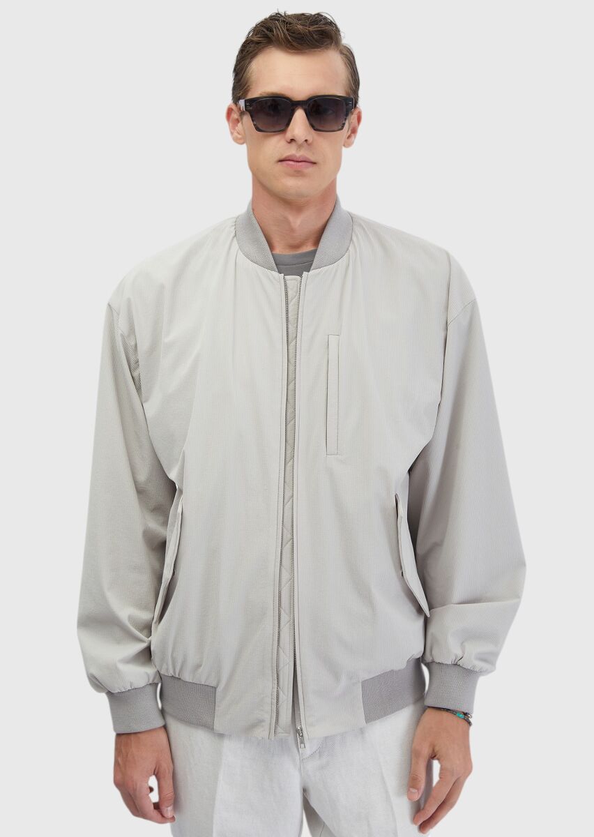 Açık Gri Regular Fit Dik Yaka Casual Dokuma Mont - 3