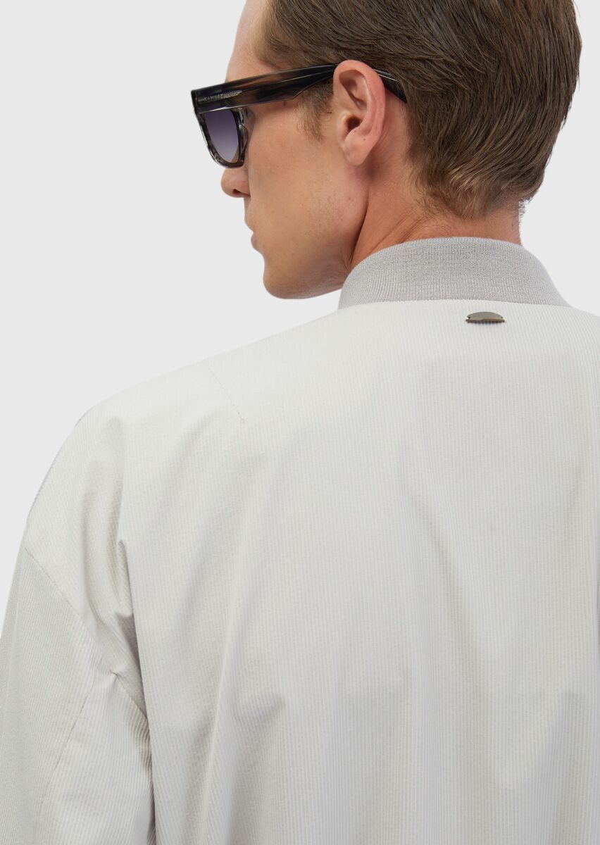 Açık Gri Regular Fit Dik Yaka Casual Dokuma Mont - 5