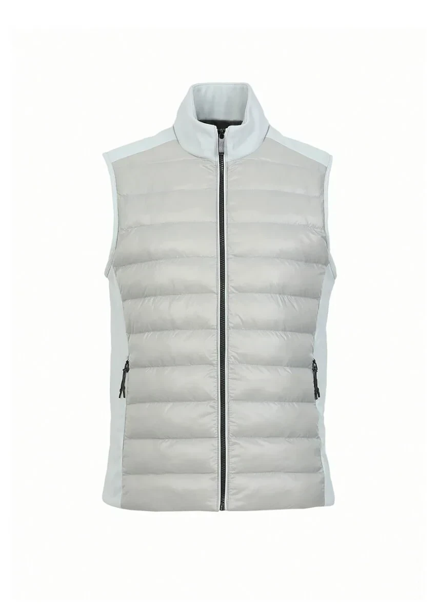 Açık Gri Regular Fit Dik Yaka Casual Dokuma Spor Yelek - 6