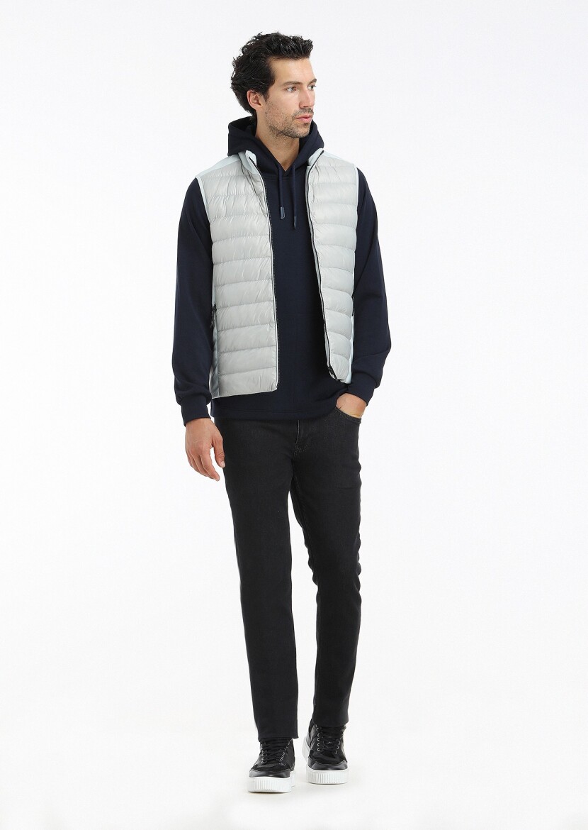Açık Gri Regular Fit Dik Yaka Casual Dokuma Spor Yelek - 1