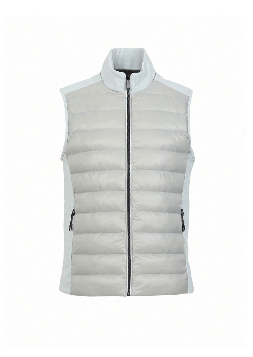 Açık Gri Regular Fit Dik Yaka Casual Dokuma Spor Yelek - 6