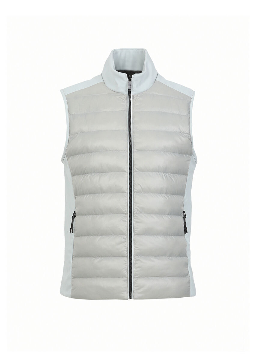 Açık Gri Regular Fit Dik Yaka Casual Dokuma Spor Yelek - 6