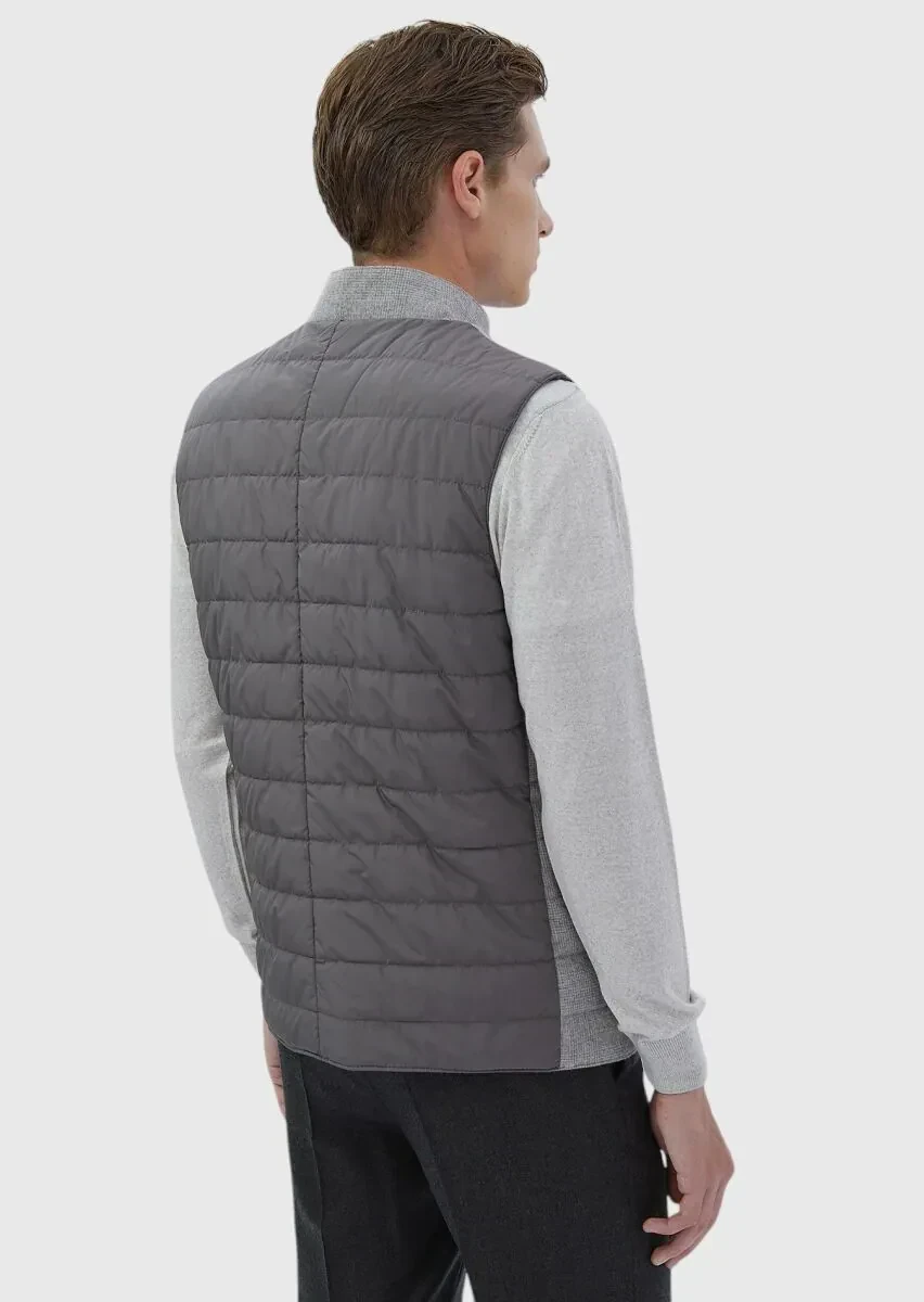 Açık Gri Regular Fit Dik Yaka Casual Dokuma Spor Yelek - 5