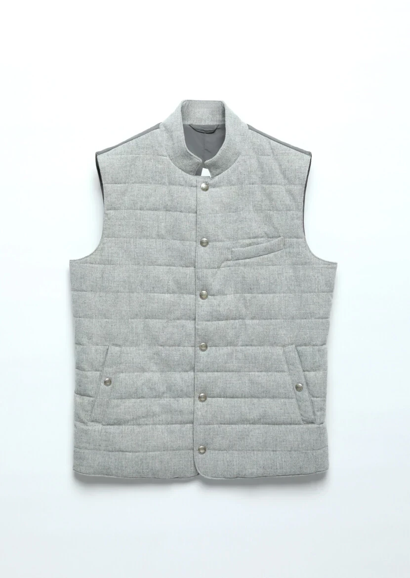Açık Gri Regular Fit Dik Yaka Casual Dokuma Spor Yelek - 6