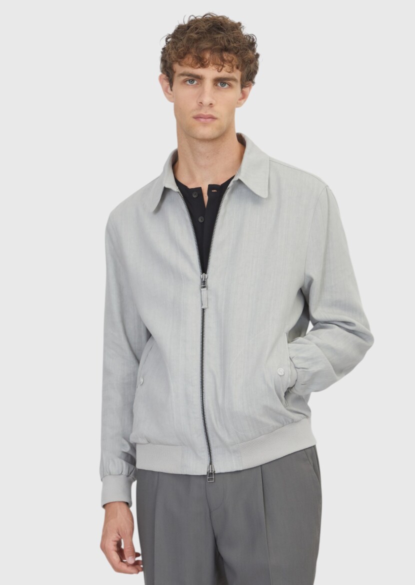 Açık Gri Regular Fit Gömlek Yaka Casual Teknik Mont - RAMSEY