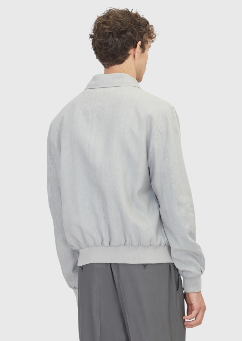 Açık Gri Regular Fit Gömlek Yaka Casual Teknik Mont - 5