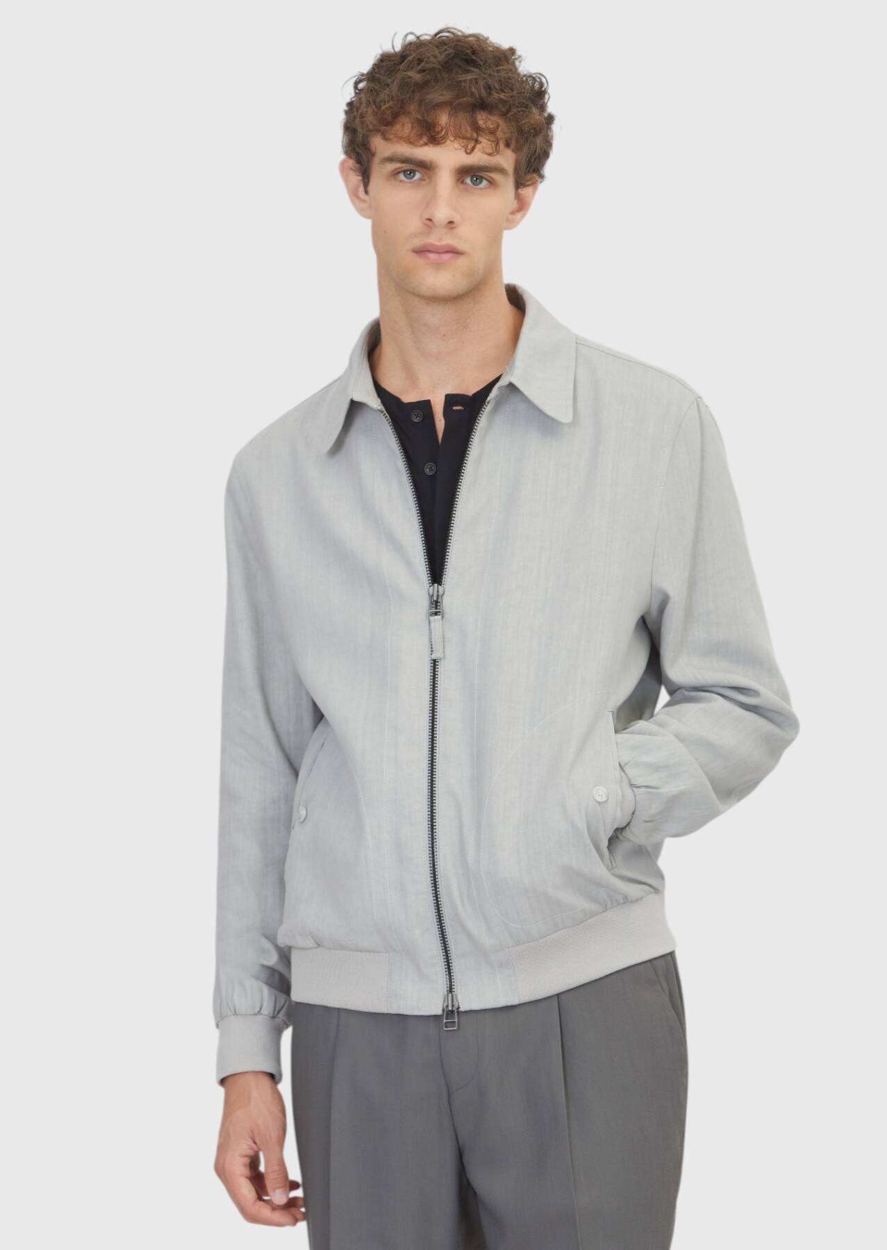 Açık Gri Regular Fit Gömlek Yaka Casual Teknik Mont