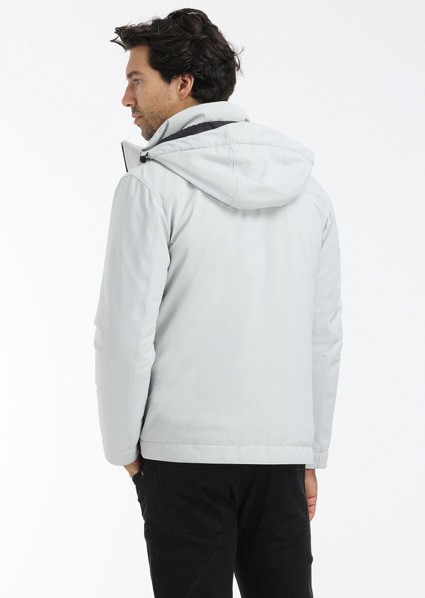 Açık Gri Regular Fit Kapüşonlu Casual Dokuma Mont - 5