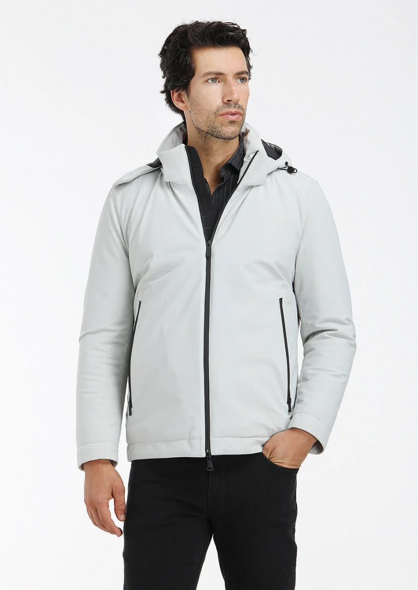 Açık Gri Regular Fit Kapüşonlu Casual Dokuma Mont - 2
