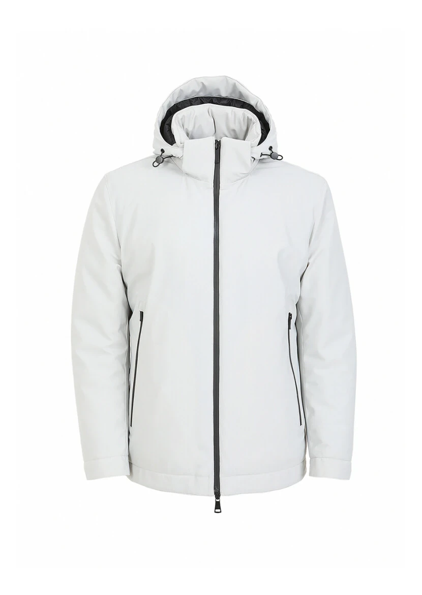Açık Gri Regular Fit Kapüşonlu Casual Dokuma Mont - 6
