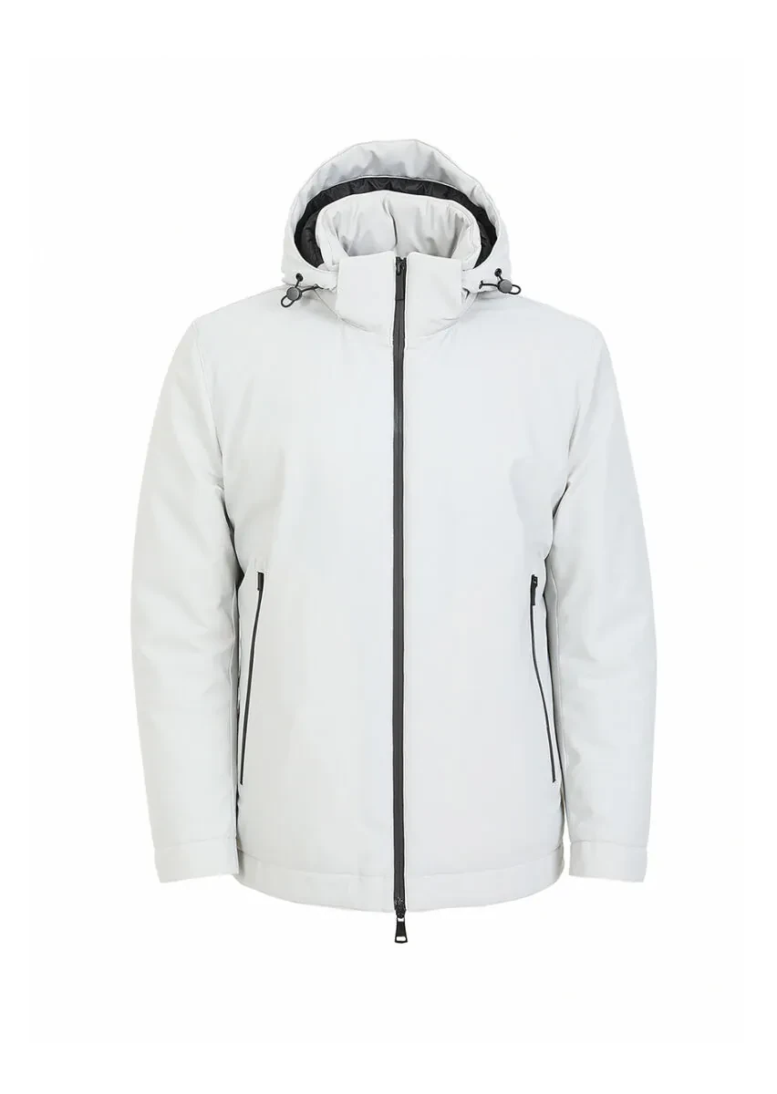 Açık Gri Regular Fit Kapüşonlu Casual Dokuma Mont - 6