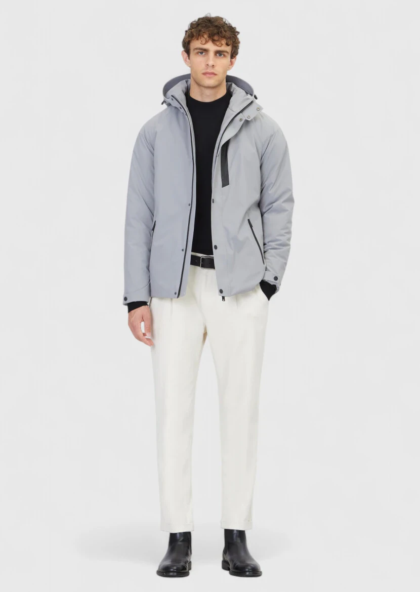 Açık Gri Regular Fit Kapüşonlu Casual Dokuma Mont - 2