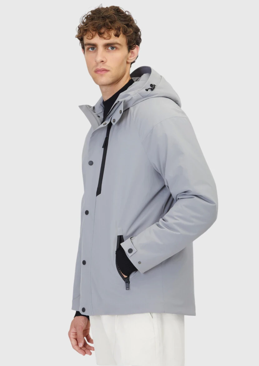 Açık Gri Regular Fit Kapüşonlu Casual Dokuma Mont - 3