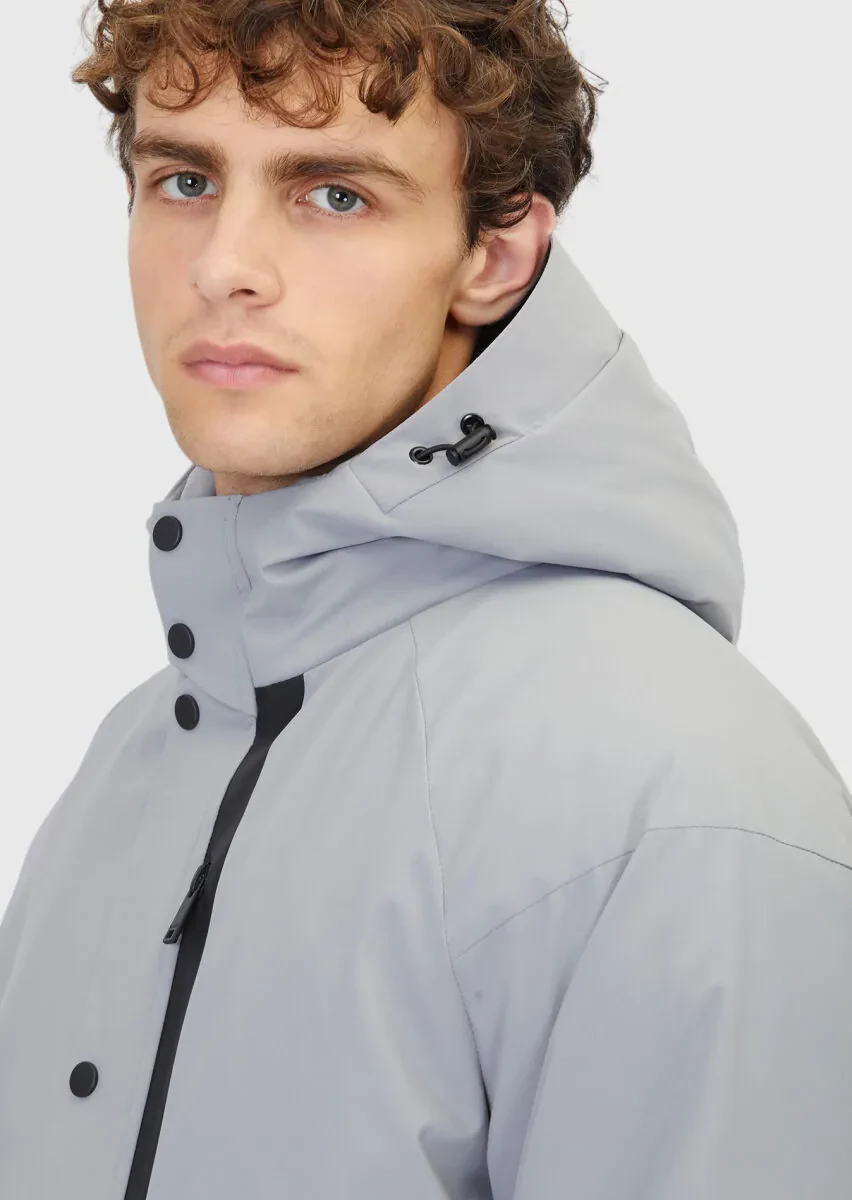 Açık Gri Regular Fit Kapüşonlu Casual Dokuma Mont - 5