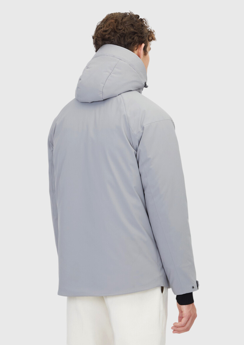 Açık Gri Regular Fit Kapüşonlu Casual Dokuma Mont - 6