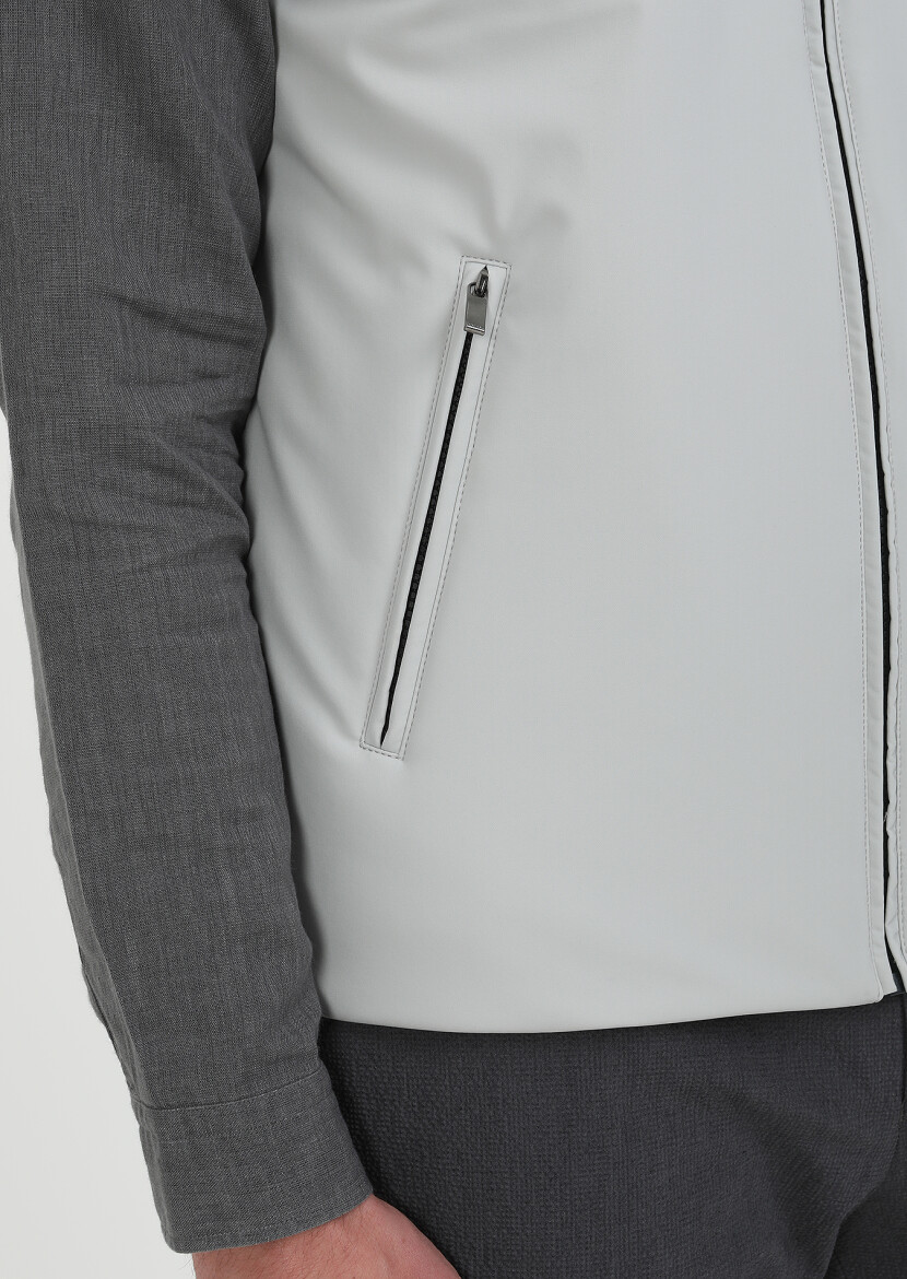 Açık Gri Regular Fit Kapüşonlu Casual Dokuma Spor Yelek - 5