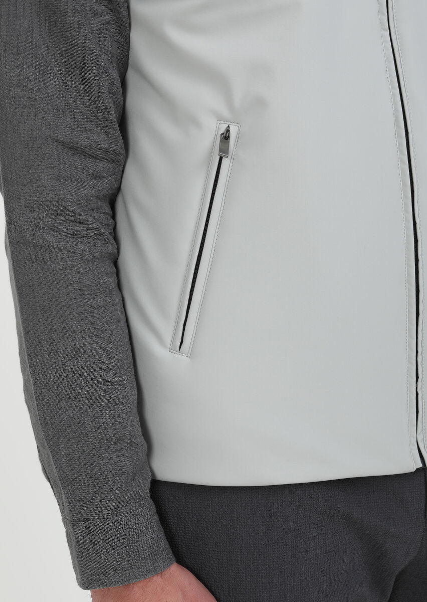 Açık Gri Regular Fit Kapüşonlu Casual Dokuma Spor Yelek - 5