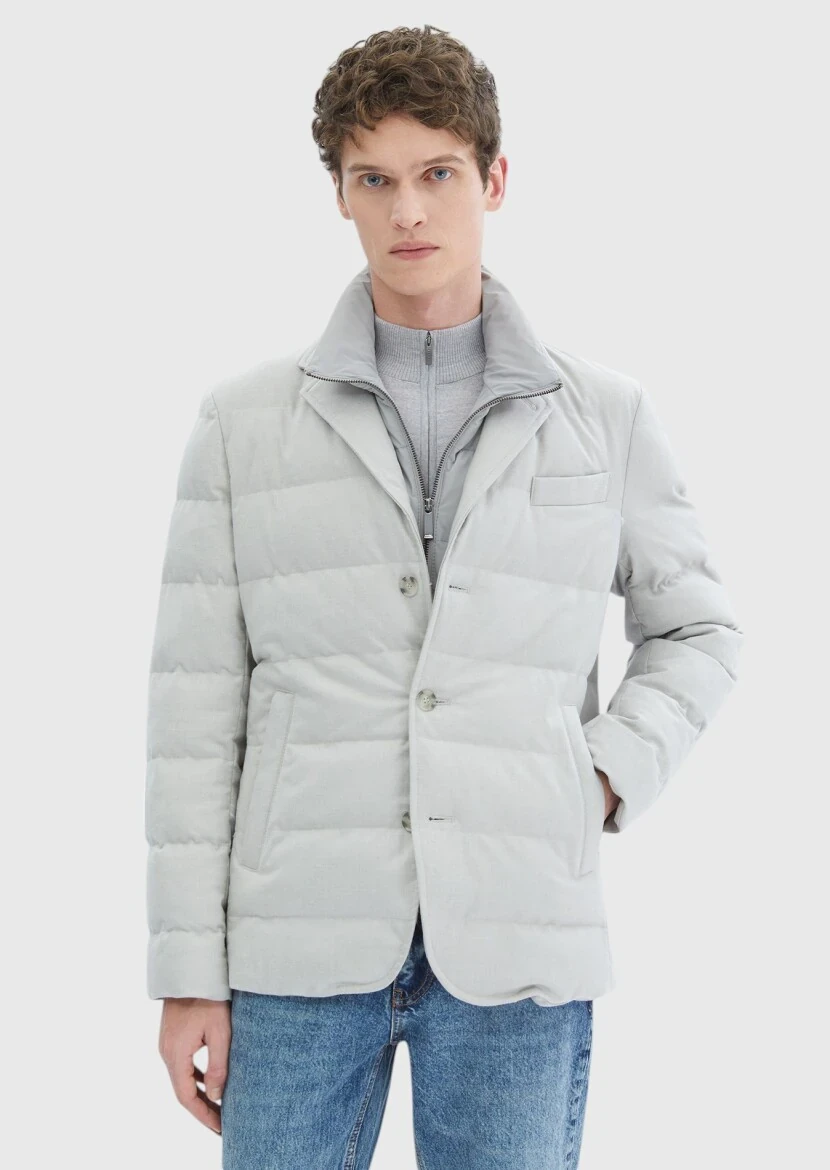 Açık Gri Regular Fit Micro Jel Elyaflı Spor Ceket - 1