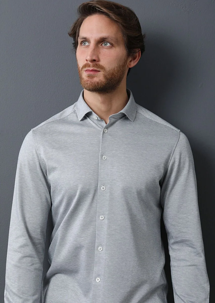 Açık Gri Slim Fit Casual %100 Pamuk Gömlek - 3