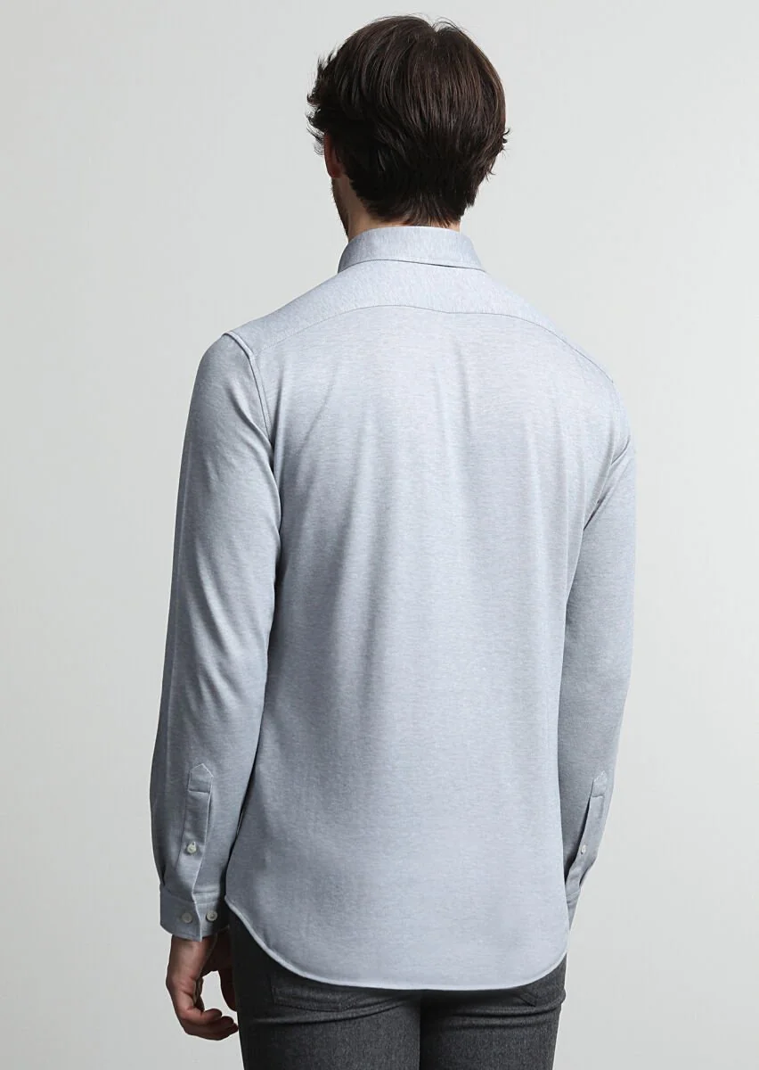 Açık Gri Slim Fit Casual %100 Pamuk Gömlek - 4