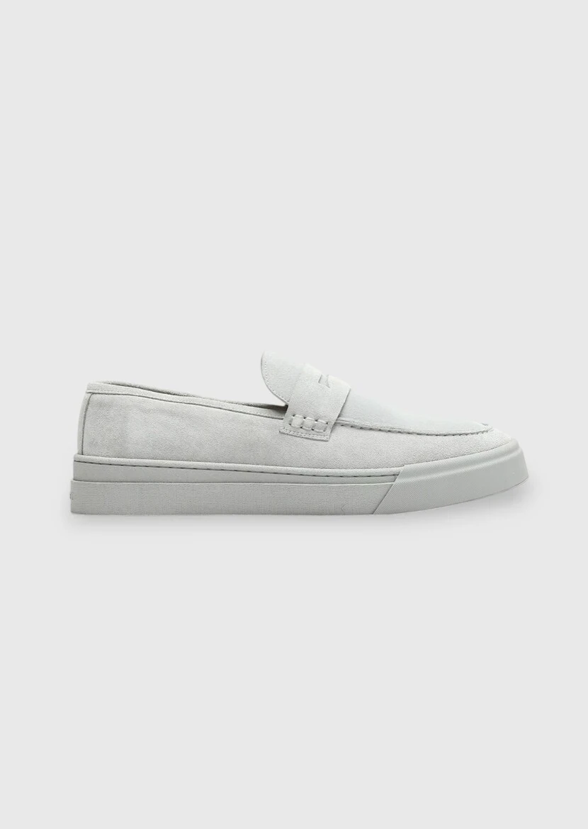 Açık Gri Süet Casual Loafer - 1