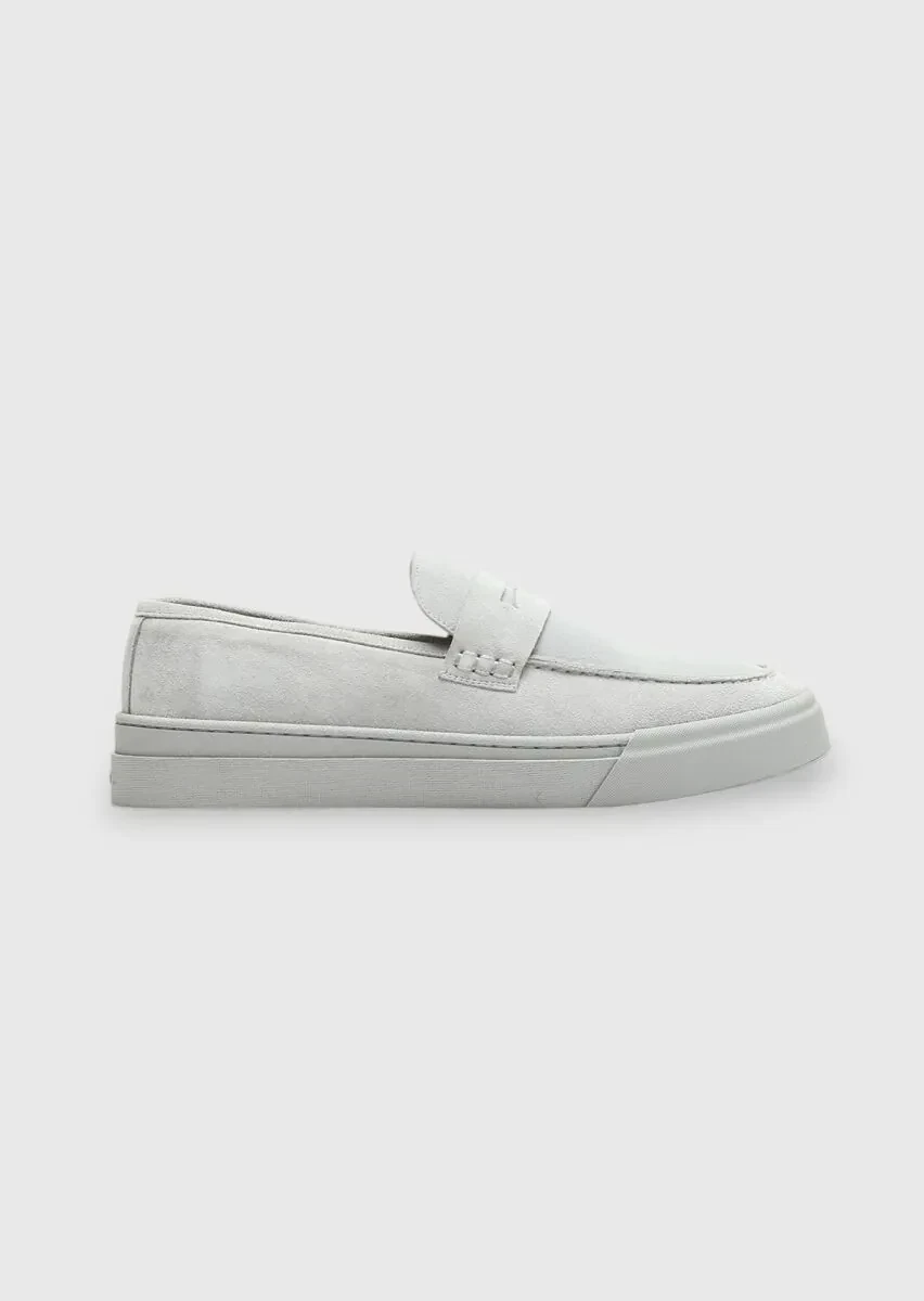Açık Gri Süet Casual Loafer - 1