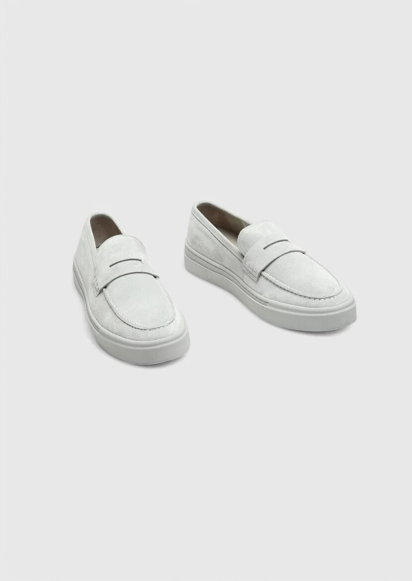 Açık Gri Süet Casual Loafer - 3