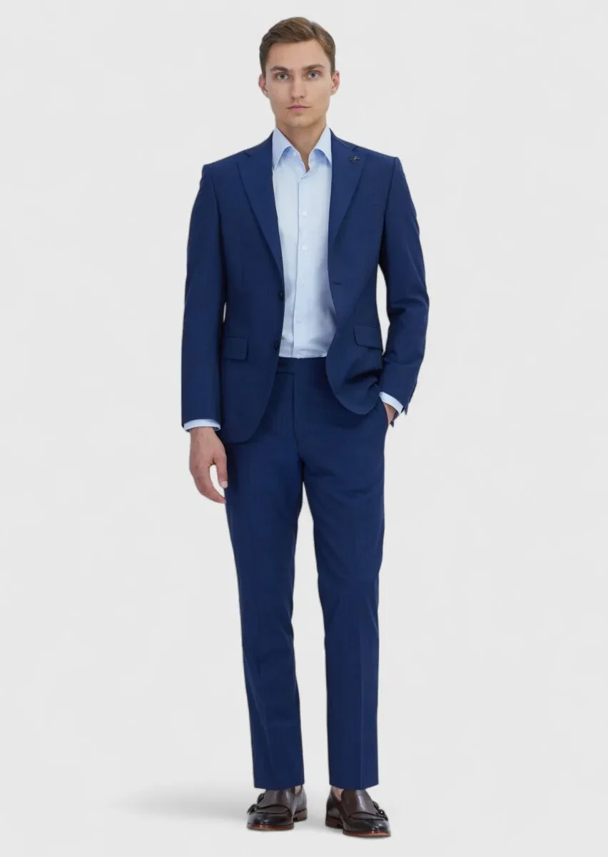 Açık İndigo Çizgili Modern Fit Yün Karışımlı Takım Elbise - 2