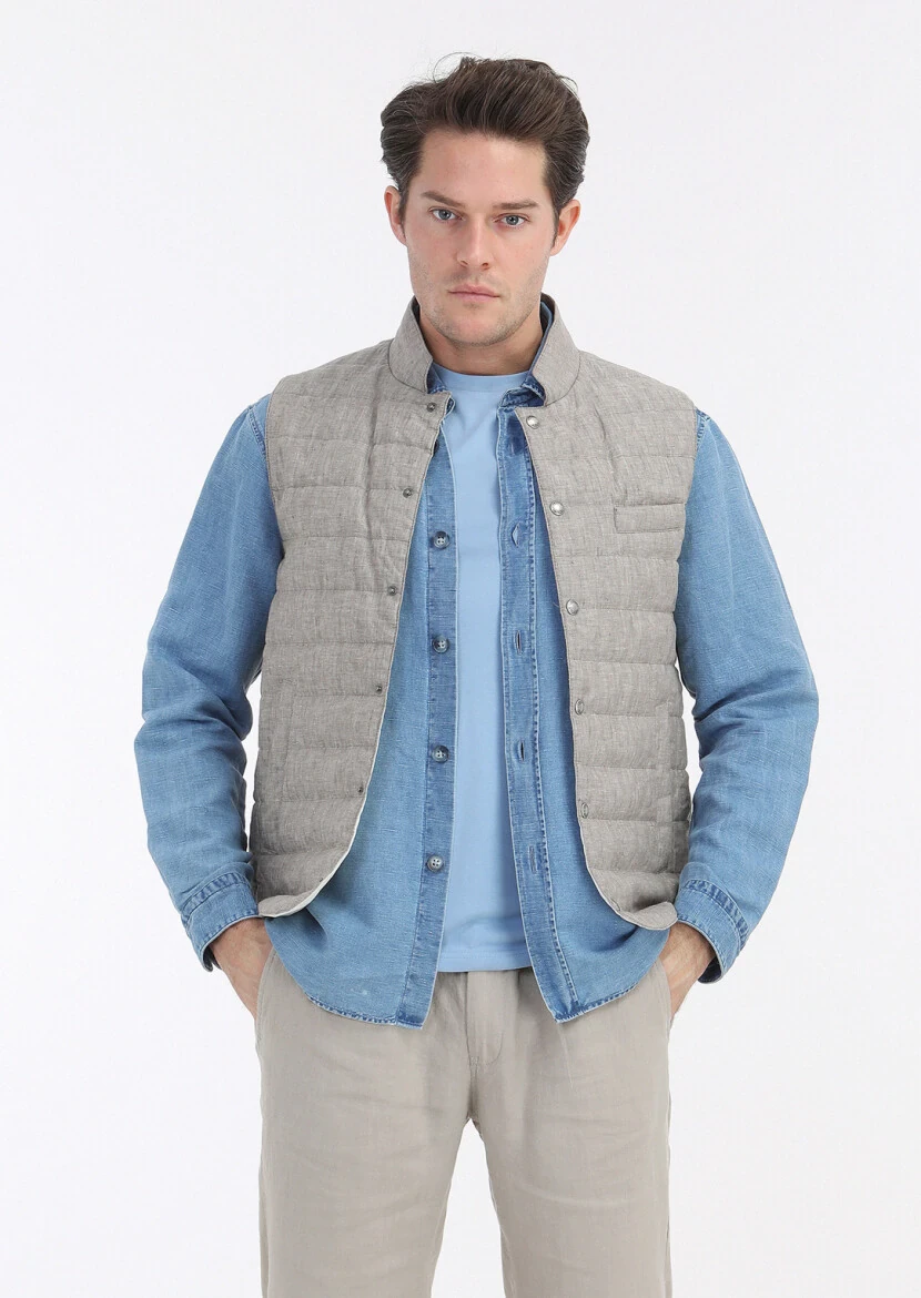 Açık İndigo Düz Casual Fit Dokuma Pamuk Karışımlı Overshırt - 3