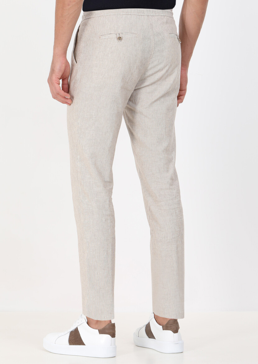 Açık Kahve Çizgili Dokuma Jogging Fit Casual Pamuk Karışımlı Pantolon - 4