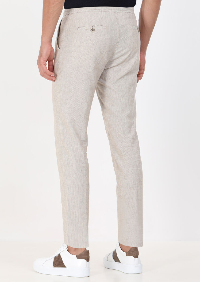 Açık Kahve Çizgili Dokuma Jogging Fit Casual Pamuk Karışımlı Pantolon - 4