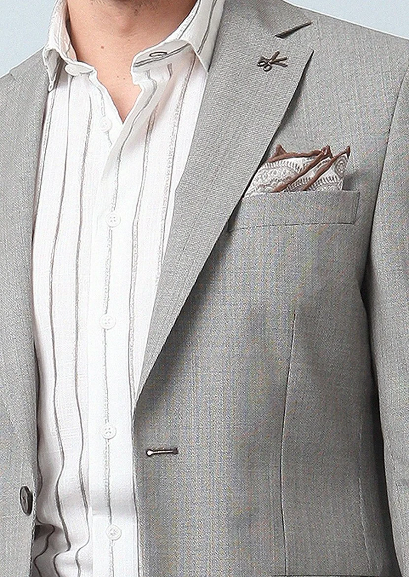 Açık Kahve Desenli Modern Fit %100 Yün Takım Elbise - 4