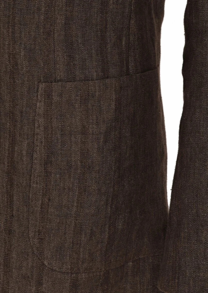 Açık Kahve Desenli Shirt Shoulder Slim Fit %100 Keten Ceket - 8
