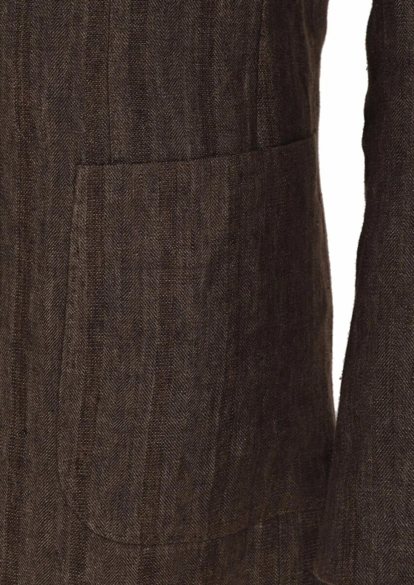 Açık Kahve Desenli Shirt Shoulder Slim Fit %100 Keten Ceket - 8
