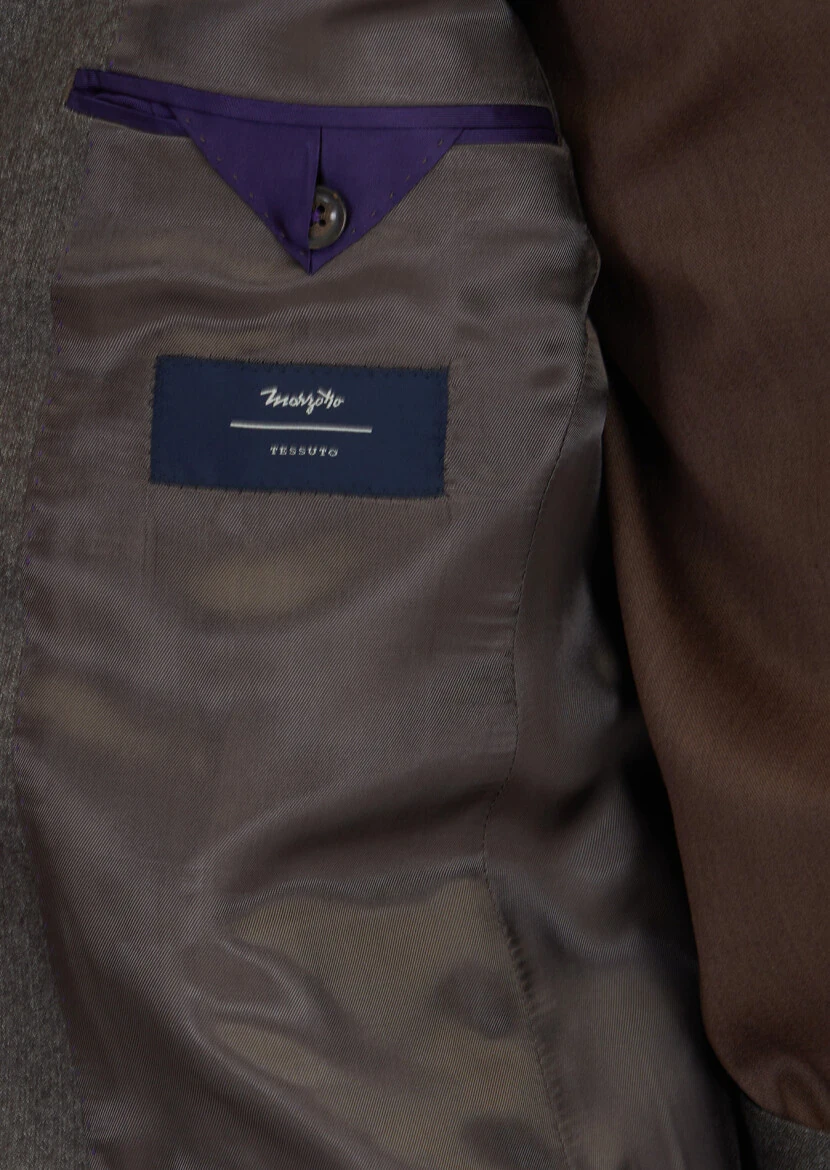 Açık Kahve Desenli Zeroweight Slim Fit %100 Yün Takım Elbise - 5