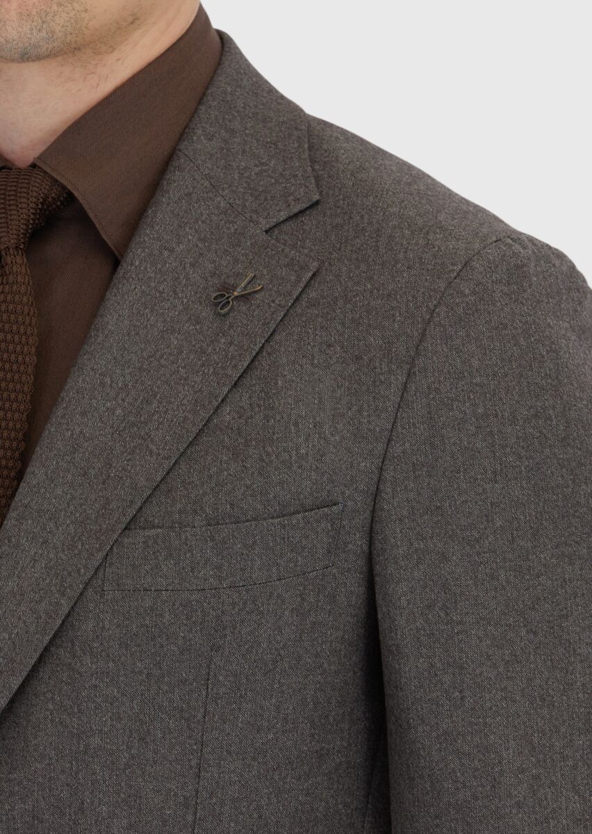 Açık Kahve Desenli Zeroweight Slim Fit %100 Yün Takım Elbise - 4