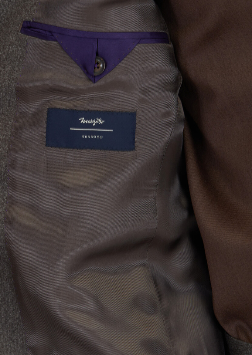 Açık Kahve Desenli Zeroweight Slim Fit %100 Yün Takım Elbise - 5