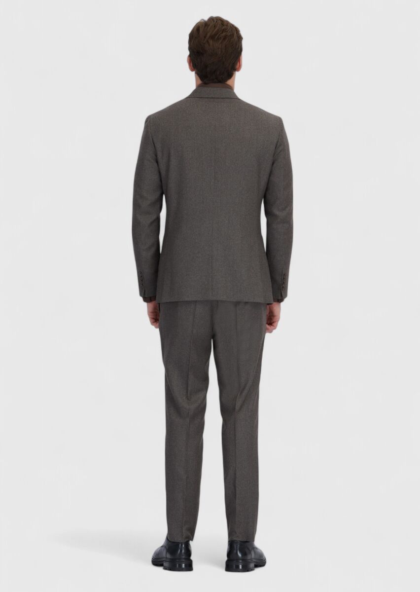 Açık Kahve Desenli Zeroweight Slim Fit %100 Yün Takım Elbise - 6
