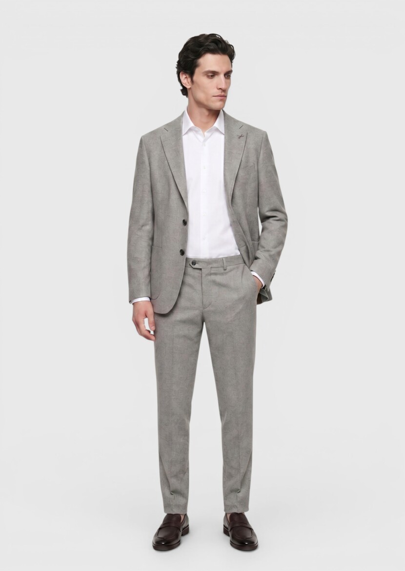 Açık Kahve Desenli Zeroweight Slim Fit %100 Yün Takım Elbise - RAMSEY