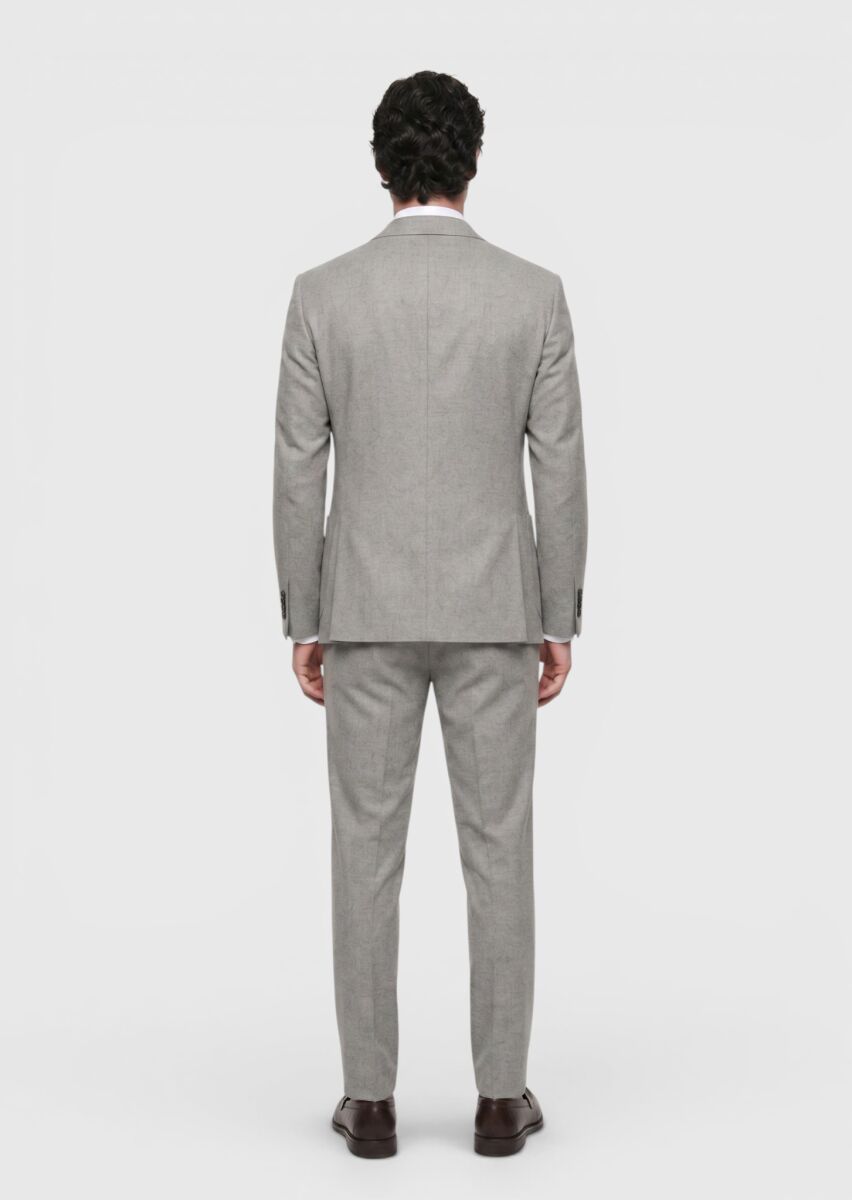 Açık Kahve Desenli Zeroweight Slim Fit %100 Yün Takım Elbise - 5