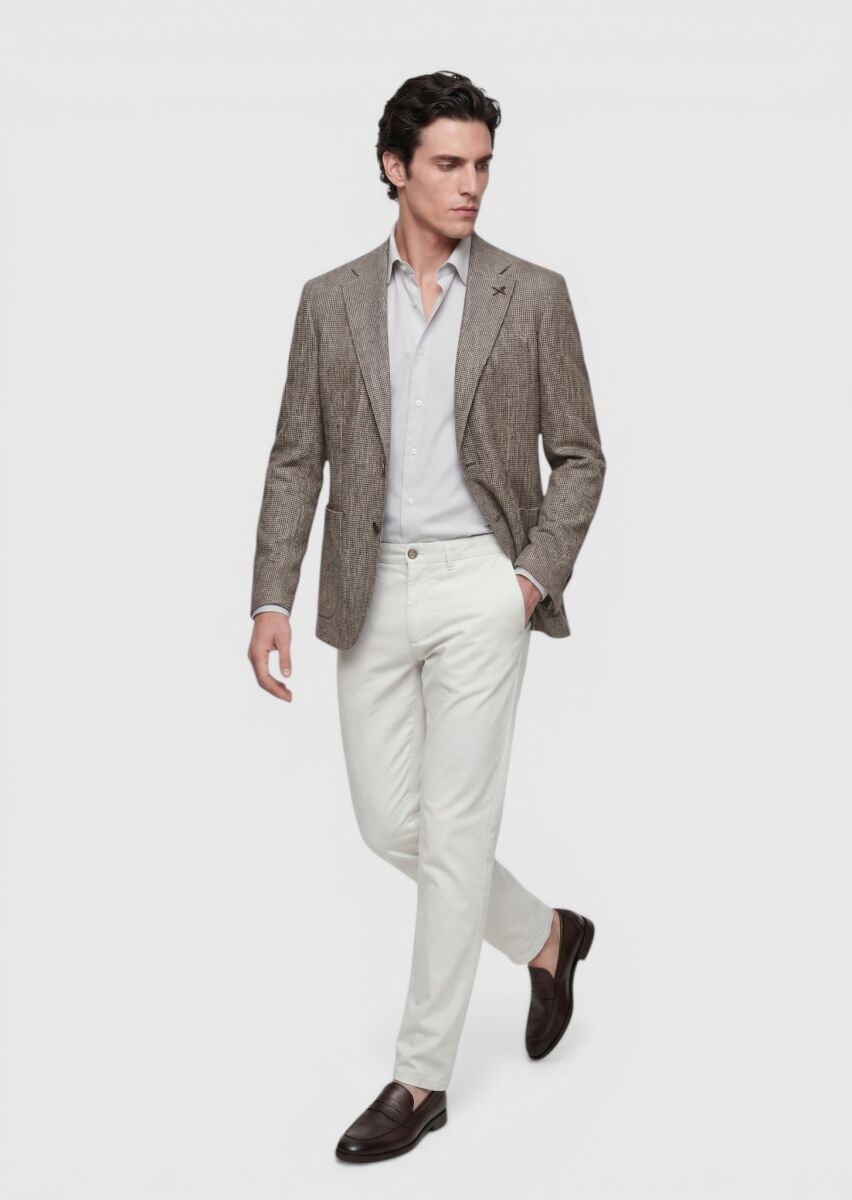 Açık Kahve Desenli Zeroweight Slim Fit Pamuk Karışımlı Ceket - 3