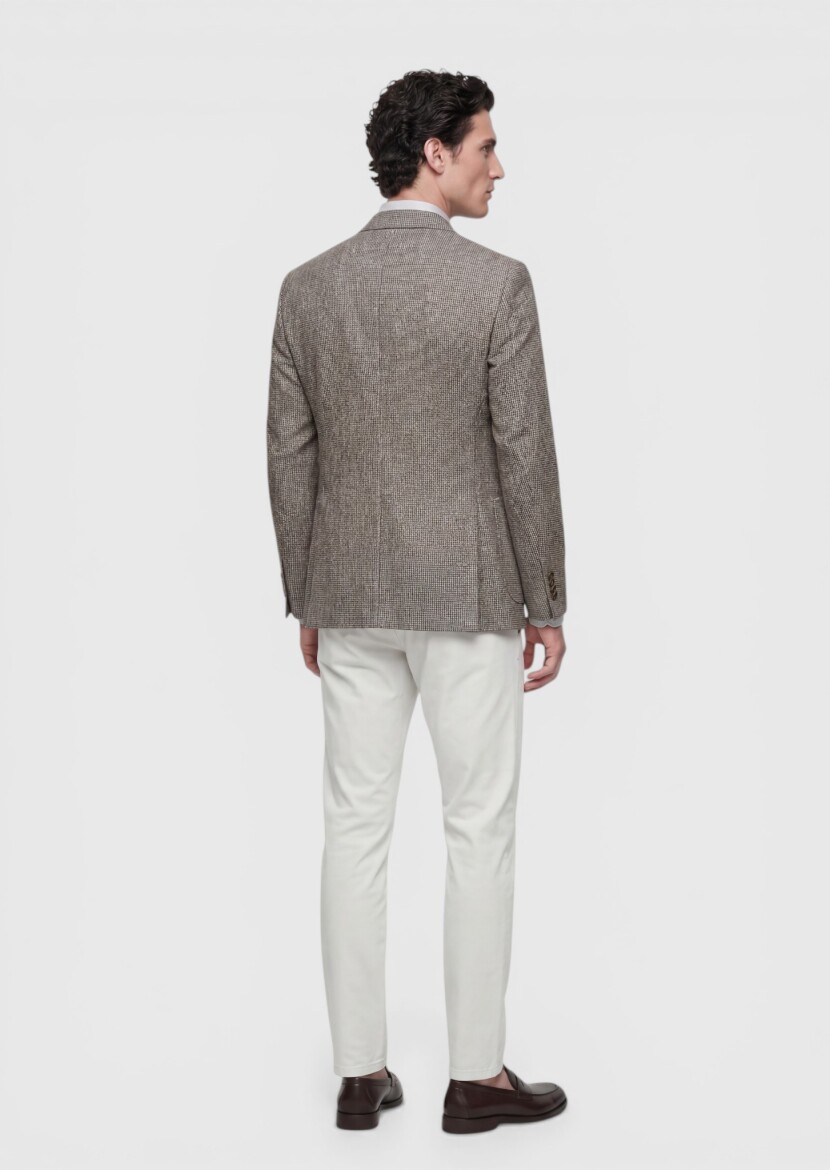 Açık Kahve Desenli Zeroweight Slim Fit Pamuk Karışımlı Ceket - 5