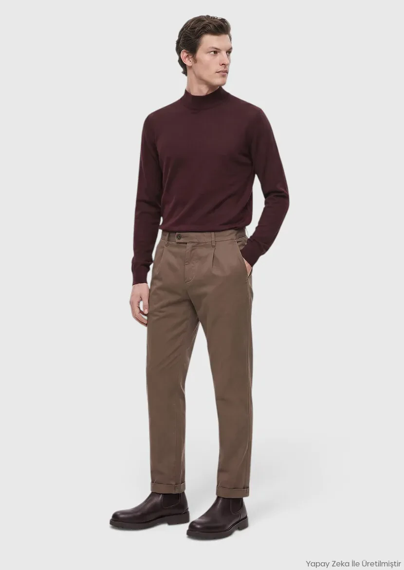 Açık Kahve Düz Dokuma Regular Fit Casual Pamuk Karışımlı Pantolon - RAMSEY