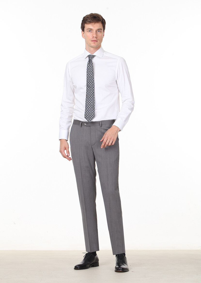 Açık Kahve Düz Dokuma Regular Fit Klasik %100 Yün Pantolon - 1