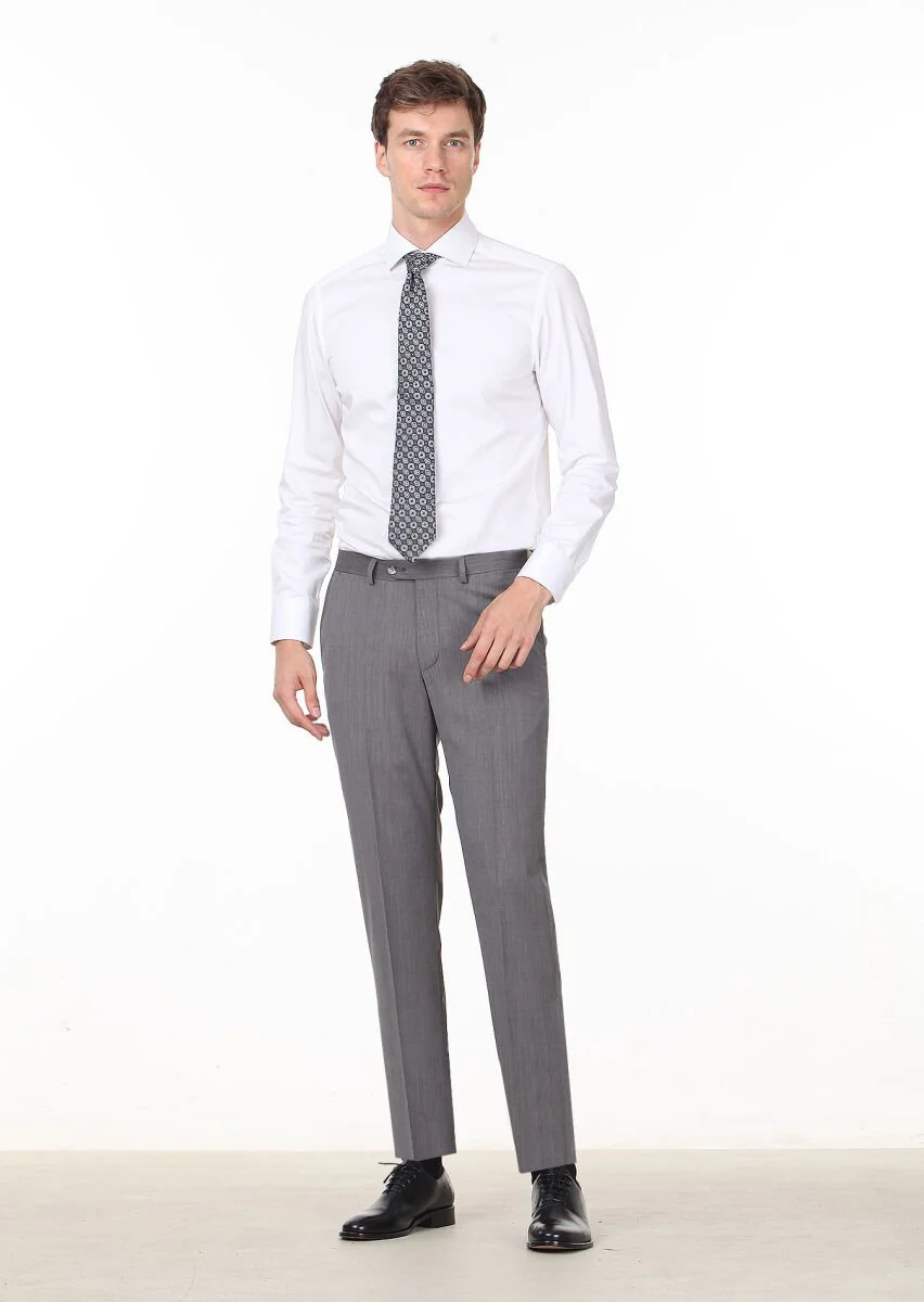 Açık Kahve Düz Dokuma Regular Fit Klasik %100 Yün Pantolon - 1