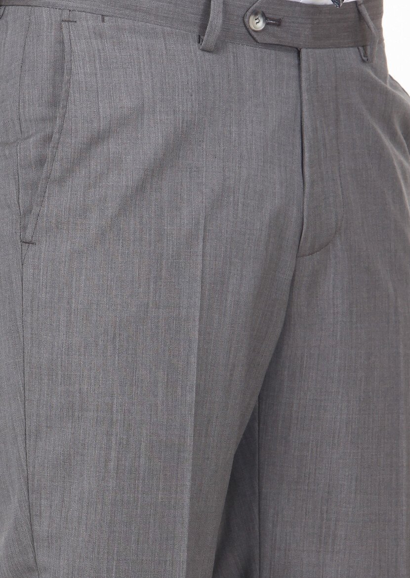 Açık Kahve Düz Dokuma Regular Fit Klasik %100 Yün Pantolon - 3