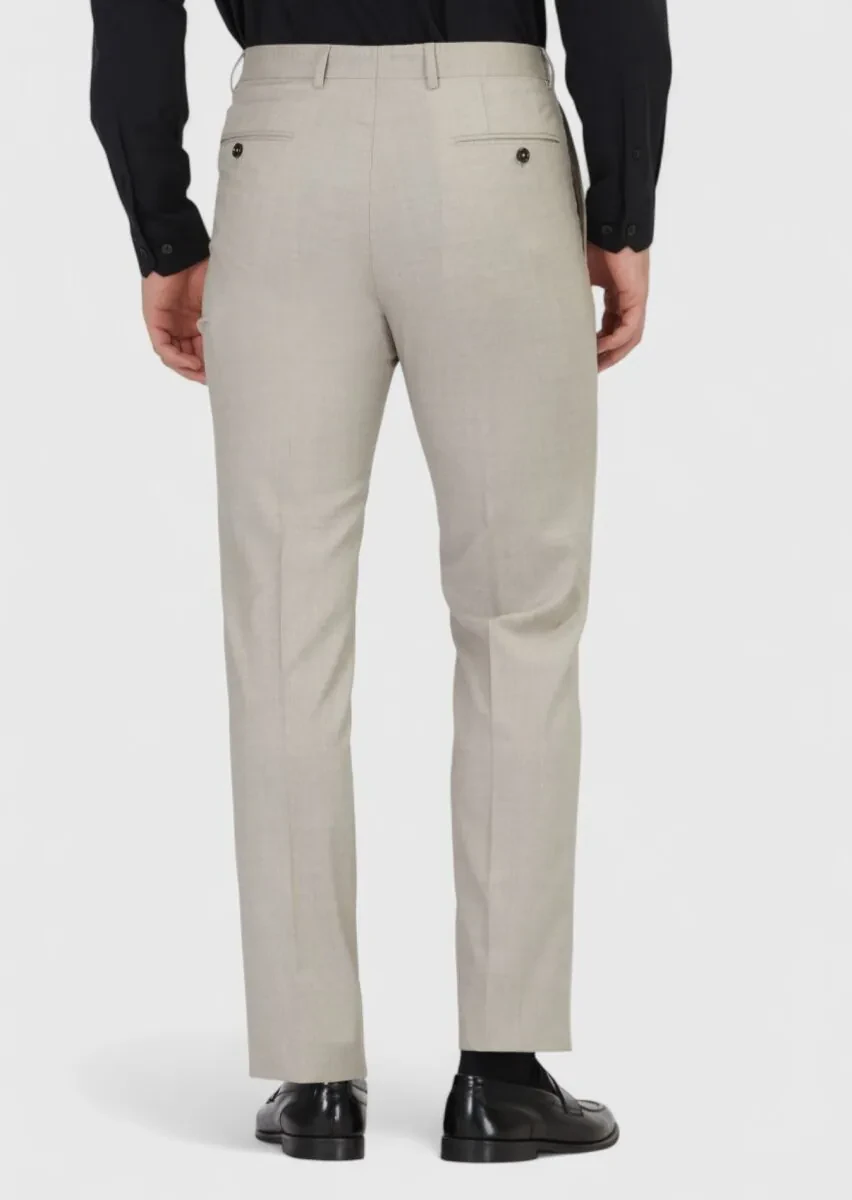 Açık Kahve Düz Dokuma Regular Fit Klasik %100 Yün Pantolon - 4